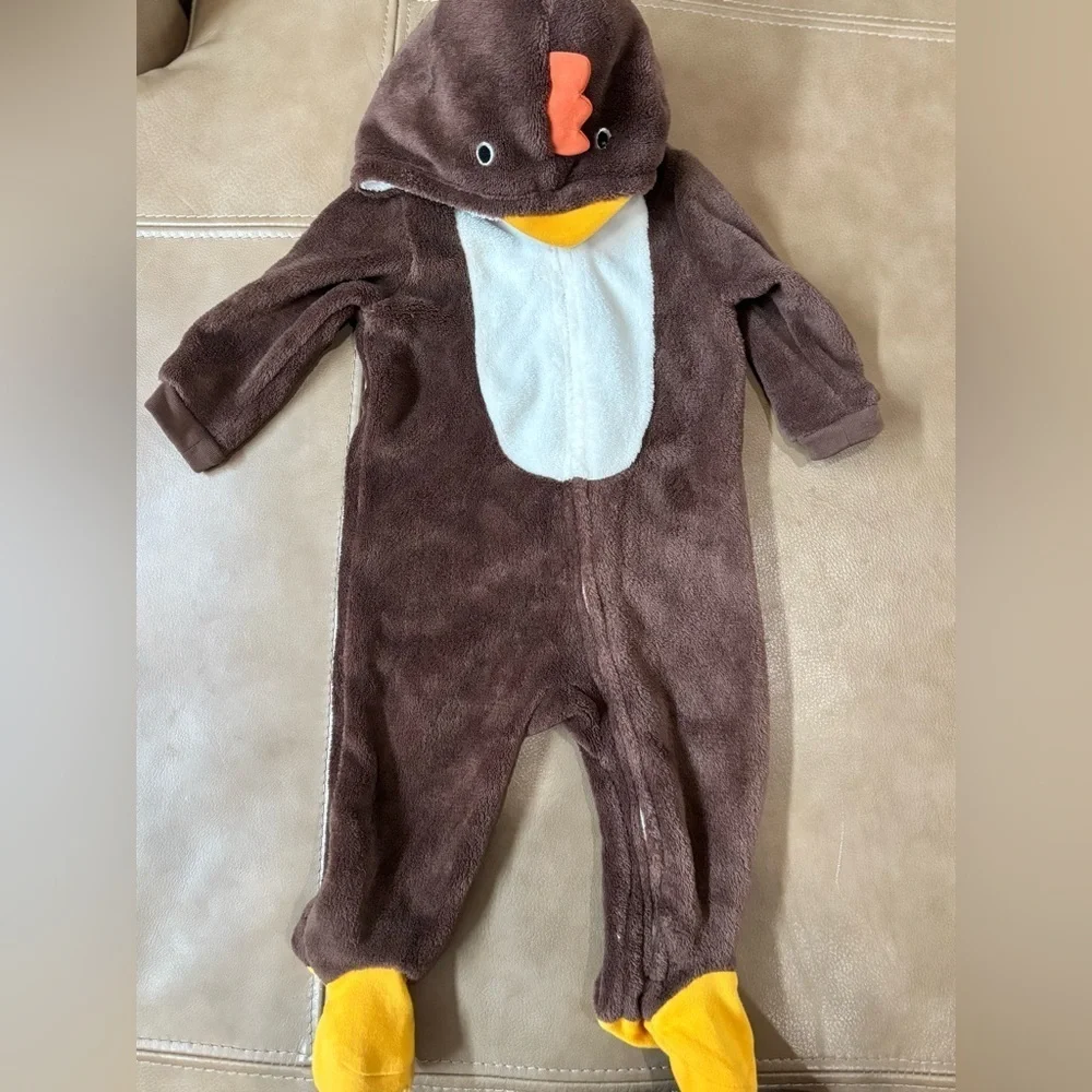 Three Halloween pumpkin and thanksgiving turkey onesies 6mo